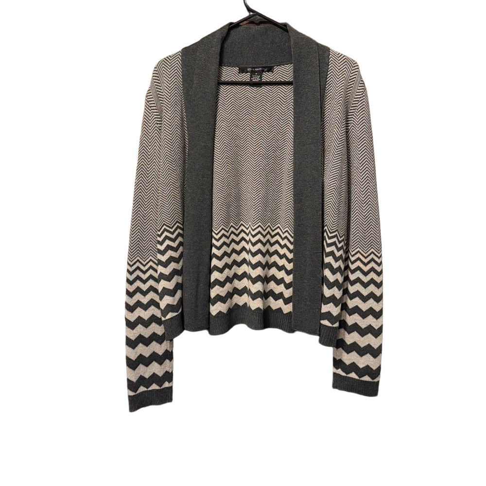 89th & Madison Chevron Print Open Front Cardigan Sweater Size M